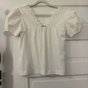 J. Crew White Eyelet V-Neck Puff Sleeve Top